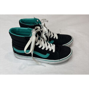 Vans Sk8-Hi Black & Teal High Top Skate Shoes Women 6 Men 4.5 Kids Sneakers